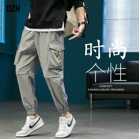 男士灰色束脚裤男春夏宽松九分工装裤2023新款裤子潮流百搭休闲裤商品大图