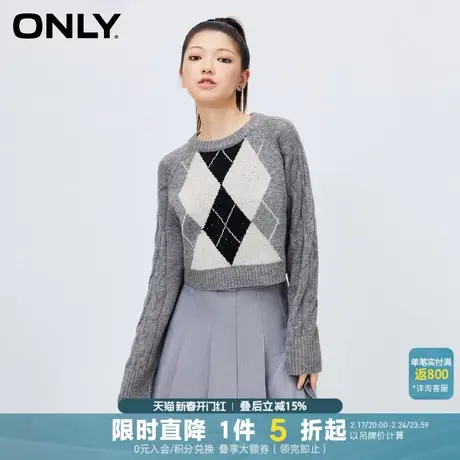 ONLY2023冬季新款学院风减龄圆领直筒短款针织衫女|123413058图片