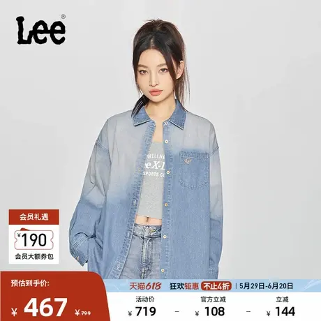 Lee商场同款25春夏新品Oversize复古翻领女长袖牛仔衬衫休闲潮流图片