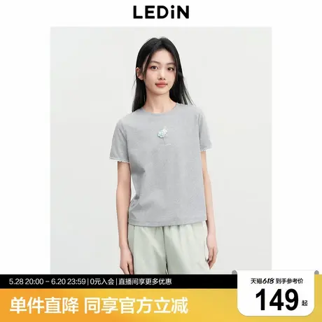 乐町立体手工花设计正肩短袖T恤2025夏季新款字母绣花蕾丝边上衣商品大图
