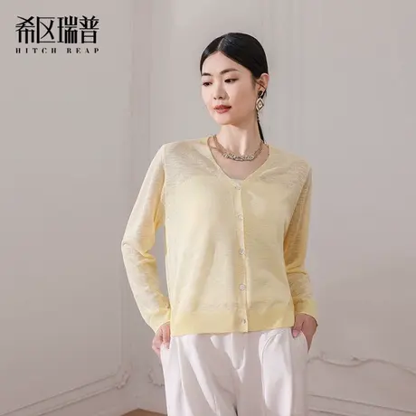 希区瑞普V领防晒针织开衫女亚麻薄款宽松休闲夏2025年新品上衣商品大图