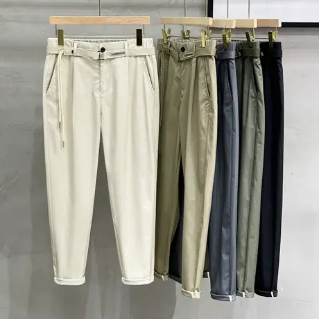 春季丝光棉男士休闲裤修身小脚男装九分裤潮流高档简约男裤子百搭商品大图