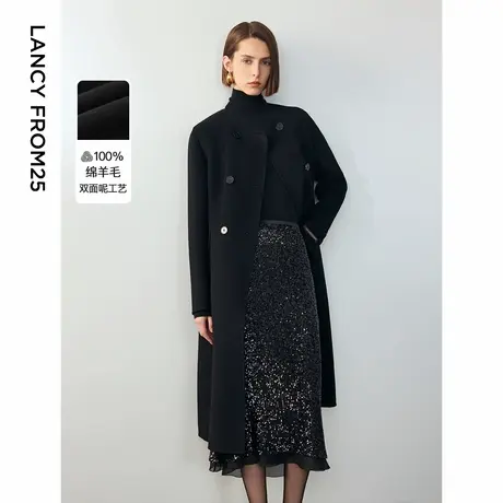 朗姿纯羊毛双面呢长款气质高级感呢子大衣女2024冬季新款毛呢外套图片