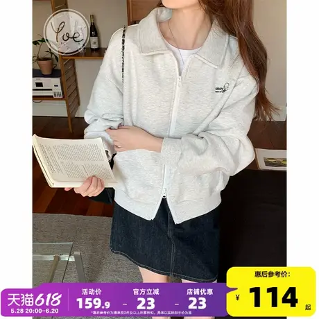 yoe卫衣女初春短款上衣小个子外套宽松女装新款翻领拉链开衫加绒商品大图