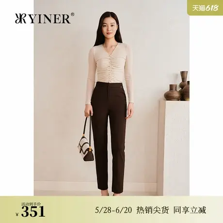 YINER音儿专选2025春季新款弹力V领修身显腰线毛针织衫零束感上衣图片
