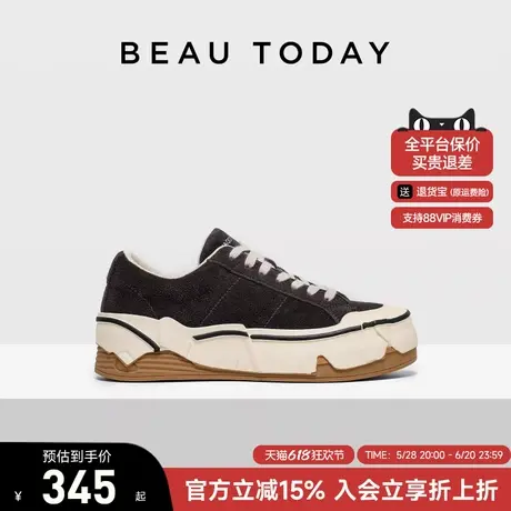 BeauToday厚底板鞋女款夏季增高帆布鞋黑色一脚蹬休闲鞋BT运动鞋商品大图