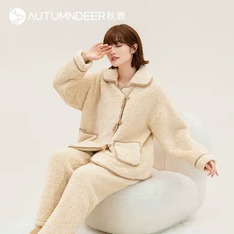秋鹿冬天珊瑚绒睡衣女款冬季羊羔绒加厚加绒可外穿家居服秋冬套装商品大图