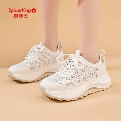 蜘蛛王老爹鞋女2025年夏季新款真皮透气网面休闲厚底运动鞋跑步鞋商品大图