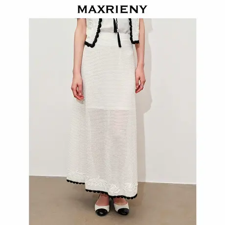 【奥莱】MAXRIENY优雅刺绣撞色半裙修身显瘦裙子商品大图