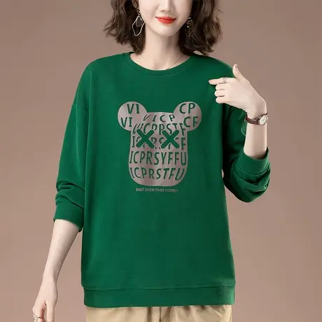 卫衣女春秋季新款加肥加大码女装宽松中年妈妈休闲显瘦圆领上衣棉商品大图