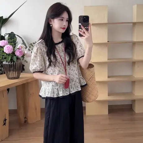 泡泡袖衬衫女短袖上衣薄款夏季2025新款宽松高级感小个子法式小衫图片