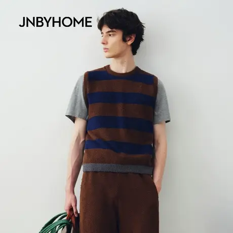 JNBYHOME江南布衣25年秋季男女条纹无袖背心撞色马甲上衣睡衣圆领商品大图