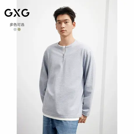 25年秋季新品GXG男装 半拉链领口休闲百搭学院风假两件圆领卫衣商品大图