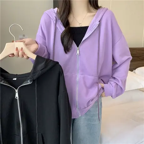 卫衣外套女春秋薄款2022年新款韩版宽松学生连帽开衫港风chic上衣商品大图