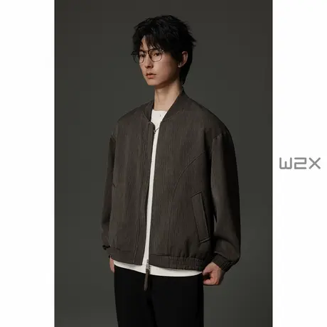 w2x2025春秋季新款棒球服领收口拉链款夹克简约百搭休闲上衣外套商品大图