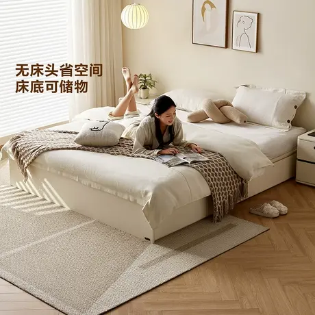全友家居简约现代榻榻米无床头床2025新款卧室双人落地储物大床商品大图