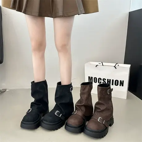 厚底百搭裤管靴女2025年秋季新款气质高级感马丁靴增高小个子靴子商品大图