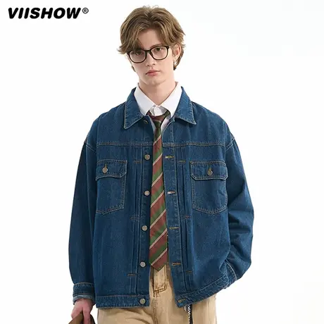 VIISHOW美式潮流水洗牛仔夹克男春季宽松户外百搭宽松休闲外套男商品大图