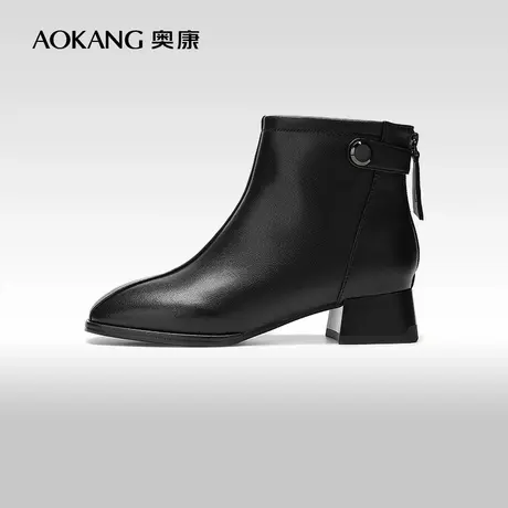 奥康女鞋 冬季新款休闲时尚及踝靴粗跟简约短靴时尚百搭时装短靴M图片