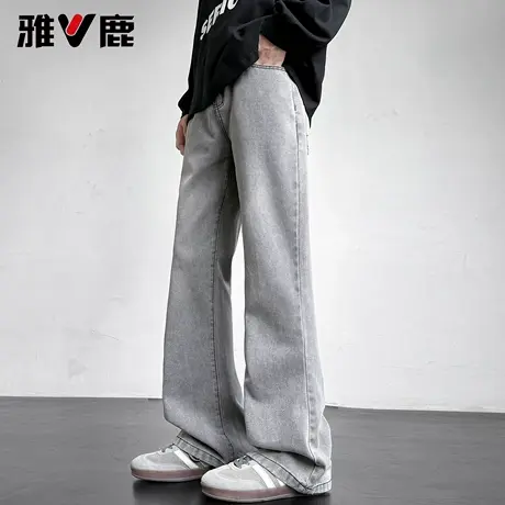 雅鹿宽松拖地弯刀牛仔裤2026春新款男青年时尚潮牌高级感阔腿长裤图片