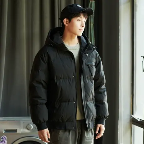 唐狮男装羽绒服连帽短款冬季新款面包服90绒工装户外加厚外商品大图