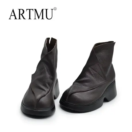 Artmu阿木原创复古厚底短靴女靴子魔术贴松糕坡跟女靴子2023新款商品大图