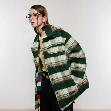 复古格子棉服女夹棉冬季毛呢外套2023年新款街头潮牌宽松轻薄棉衣商品大图