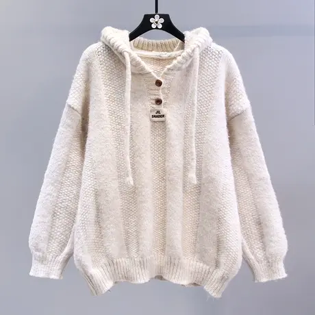日系复古慵懒风连帽毛衣女秋冬2023新款宽松设计感外穿加厚针织衫商品大图
