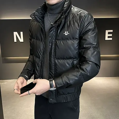 纯色羽绒服男冬季2023年新款亮面痞帅短款防寒轻薄白鸭绒外套上衣图片