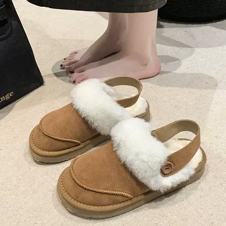 雪地靴女厚底羊毛拖鞋女外穿2023新款冬季时尚爆款包头毛毛拖鞋潮商品大图