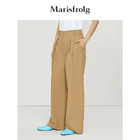 【休闲垂坠系列】玛丝菲尔休闲裤高腰休闲百搭卡其色宽松阔腿裤商品大图