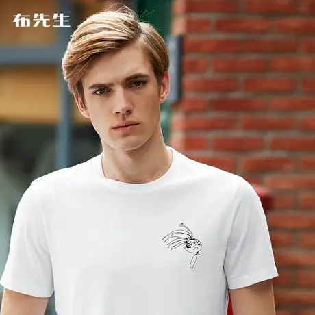 MrBu布先生简笔趣味小人像绣花短袖T恤夏季舒适吸汗简约男装AT712图片