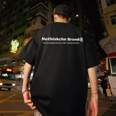 Nuthink街头字母短袖t恤男潮国潮潮牌宽松潮流半截袖夏季大码半袖商品大图