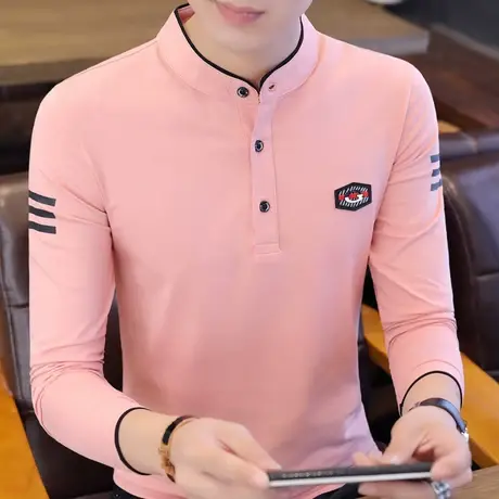 2025新款男士长袖T恤立领潮牌秋装潮流男装棉感polo衫体恤上衣服商品大图