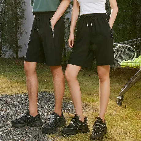 休闲短裤子男夏季薄款直筒宽松黑色五分裤运动冰丝凉感速干沙滩裤商品大图