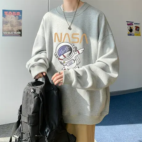 圆领卡通宇航员春季新款男士卫衣无帽上衣ins宽松日系港风打底衫商品大图