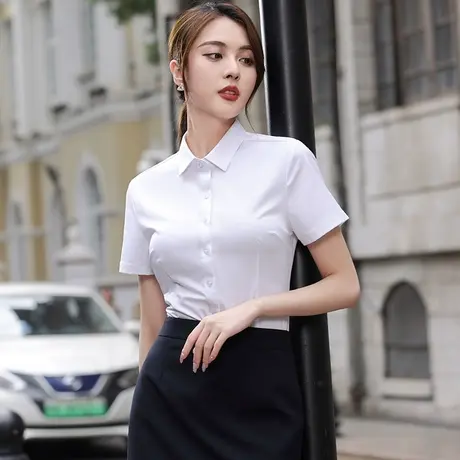 衬衫女免烫抗皱白色短袖衬衣2023夏季新款弹力韩版修身工作面试装图片