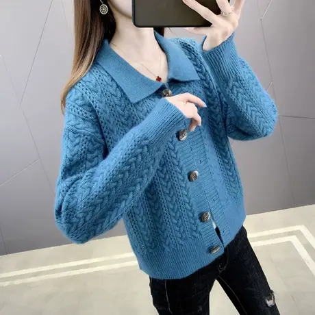 春秋针织开衫女小个子2025春装洋气外搭短款麻花二八月女士短外套商品大图