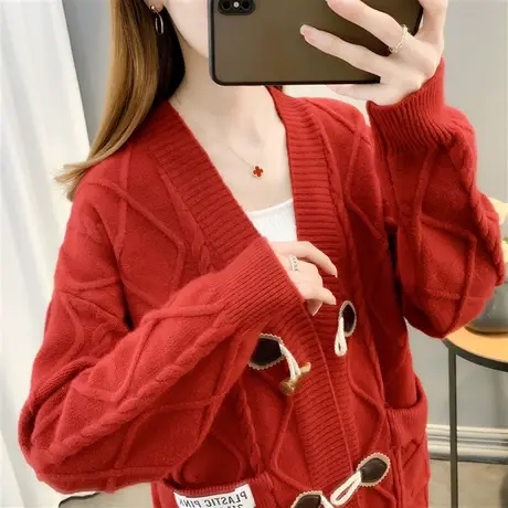 慵懒毛衣开衫女外搭2022早春新款洋气爆款宽松加厚针织外套女春秋商品大图