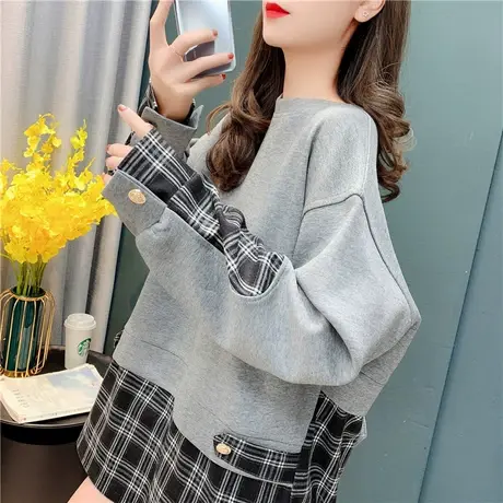 设计感衬衫拼接卫衣女早春2021年新款韩版宽松慵懒风洋气外套上衣图片