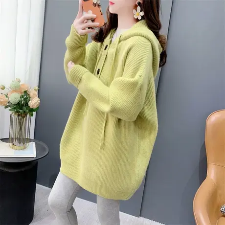 中长款设计感连帽毛衣女秋冬加厚宽松外穿慵懒风奶fufu内搭针织衫商品大图