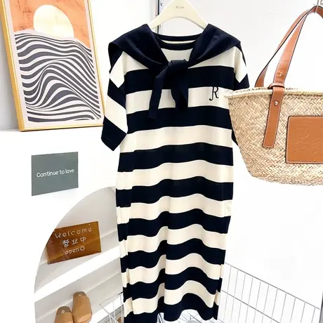 韩代款夏季度假风简约气质过膝连衣裙中长款披肩针织裙两件套显瘦图片