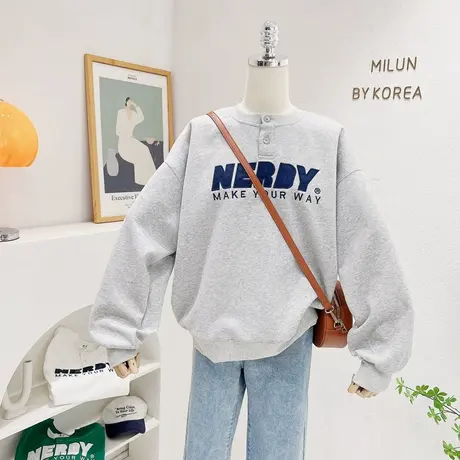 美式复古原宿风宽松古着感长袖上衣2022秋冬款学院风运动休闲卫衣图片