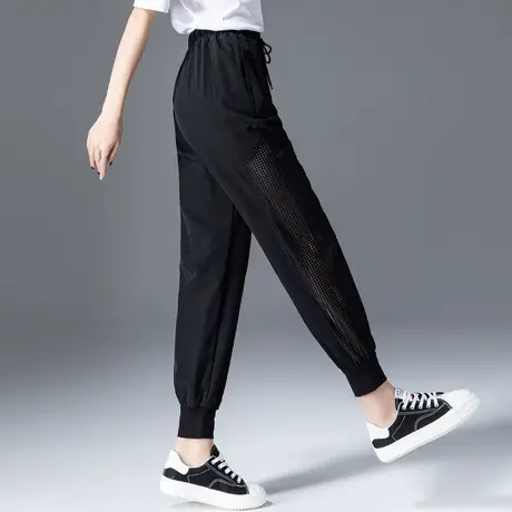 黑色裤子女夏薄款速干运动裤冰丝女裤2023新款小个子九分裤哈伦裤商品大图