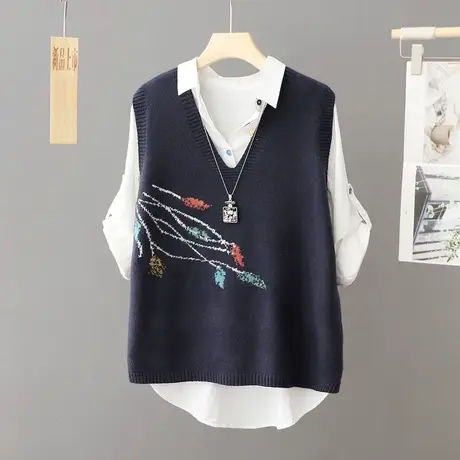 V领针织马甲女外穿背心2024年新款秋季宽松韩版外搭毛衣坎肩无袖图片
