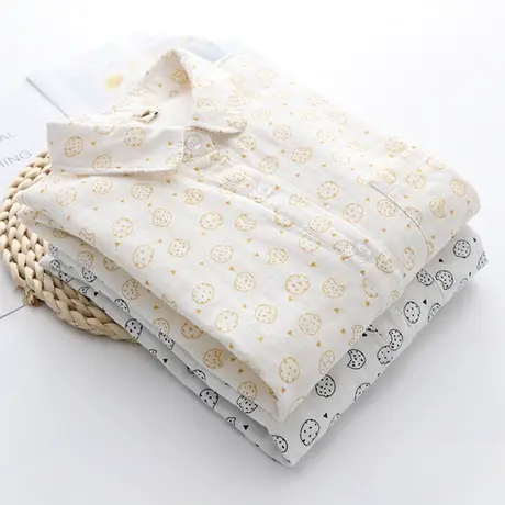 2021春装新款文艺小清新双层纱全棉长袖衬衫女学生印花娃娃领衬衣商品大图