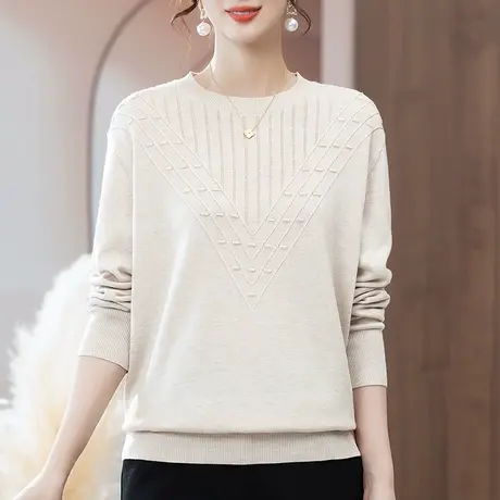 针织打底衫女秋冬季新款宽松加肥加大码女装中年妈妈洋气显瘦毛衣图片