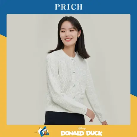 PRICH针织衫新品秋冬新款圆领开襟图案刺绣唐老鸭廓形外套女商品大图