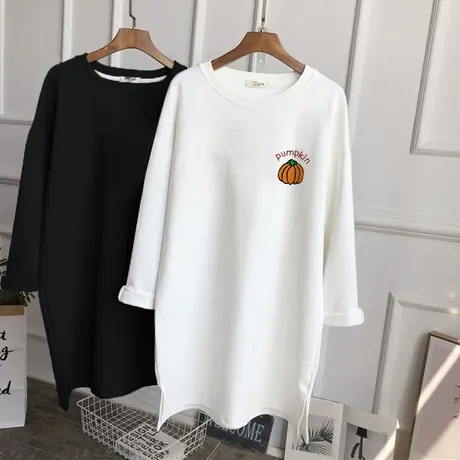 春秋装韩版宽松打底衫纯棉上衣2022年秋装中长款长袖T恤女内搭潮商品大图