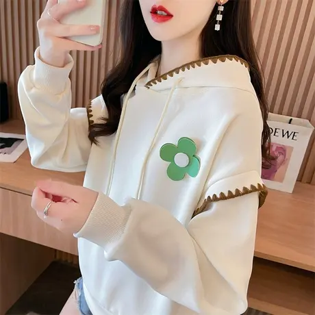 早秋连帽卫衣女春秋季韩版宽松薄款撞色拼接设计感小众小个子外套商品大图